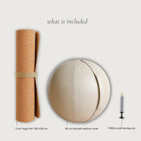 Premium Wellness Bundle: Beige Leather Sitting Ball + Cork Yogamat