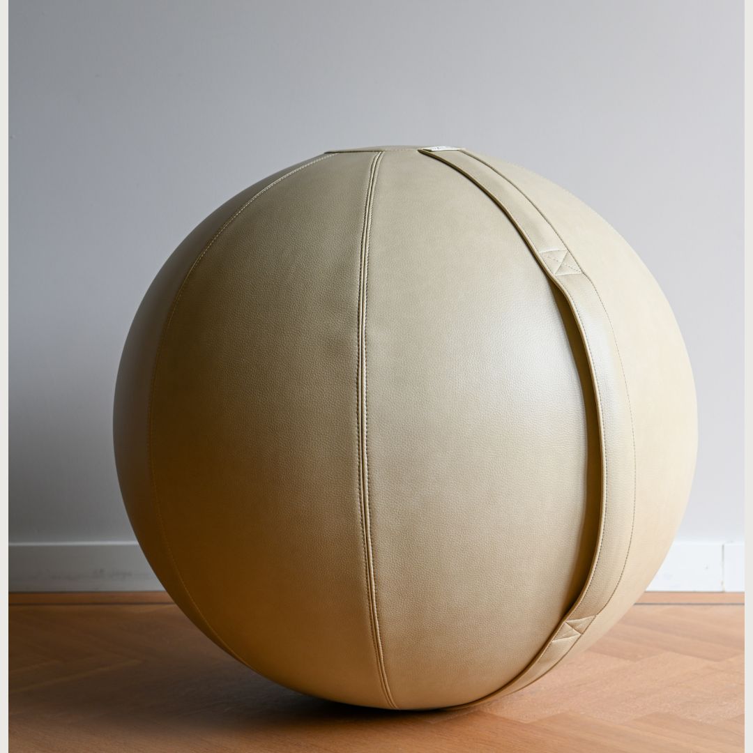 Beige Leather Sitting Ball - Rock Crystal