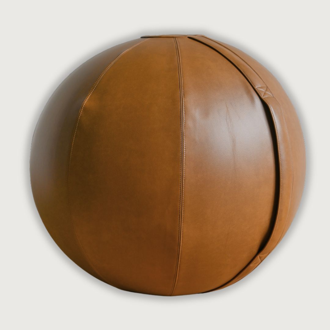 brown leather sitting ball