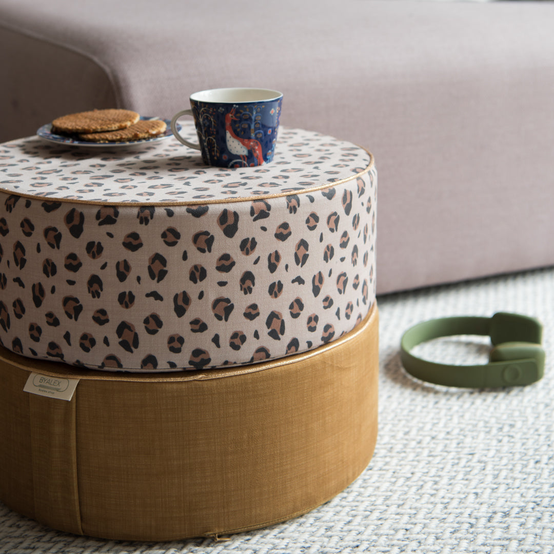 interior pouf with leopard pattern