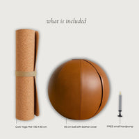 Premium Wellness Bundle: Brown Leather Ball + Cork Yoga Mat