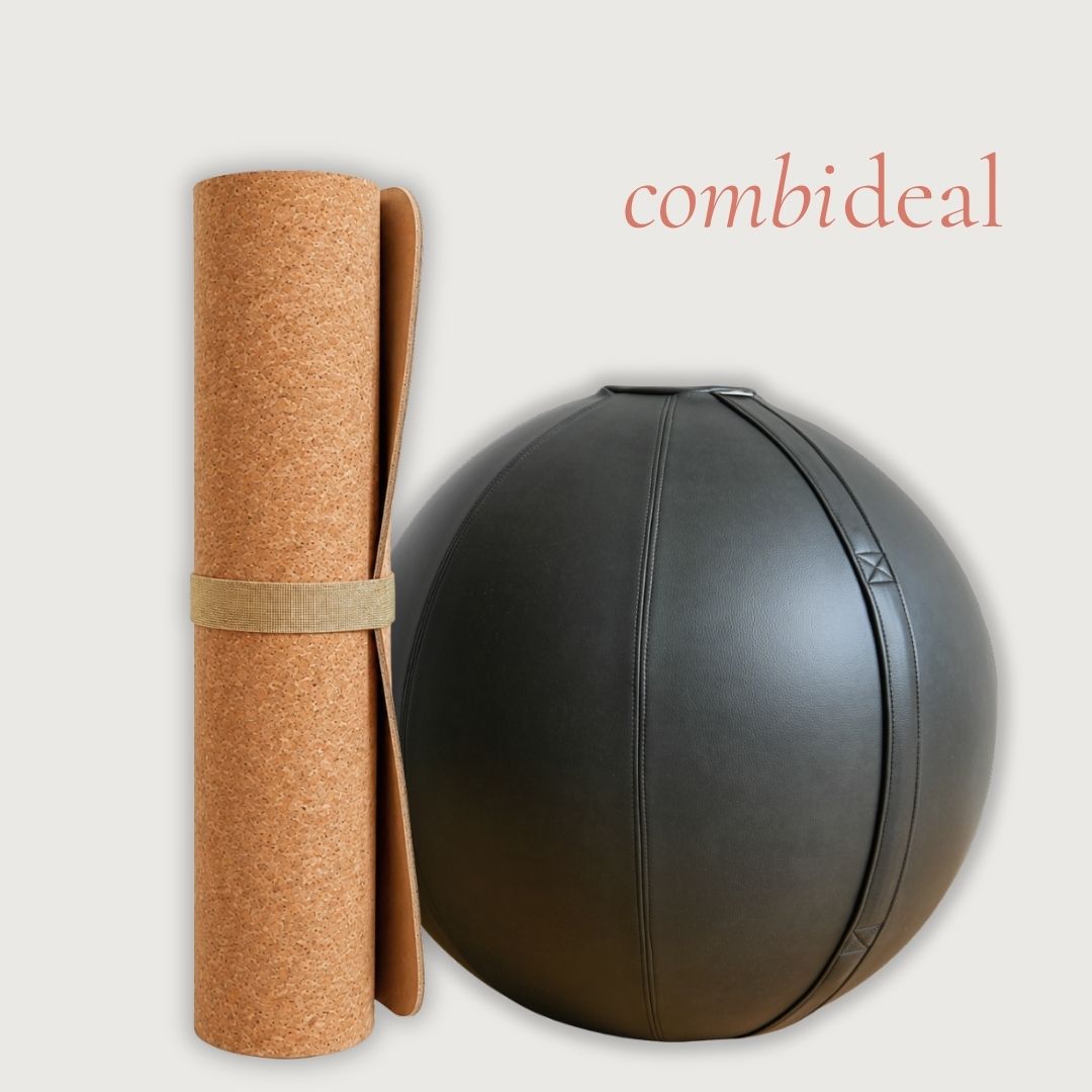 Premium Wellness Bundle: Grey Leather Sitting Ball + Cork Yoga Mat
