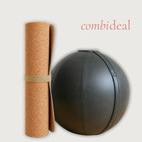Premium Wellness Bundle: Grey Leather Sitting Ball + Cork Yoga Mat