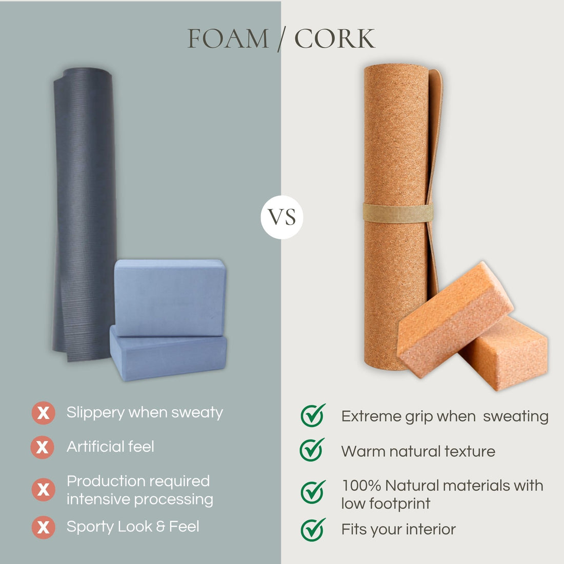 foam versus cork yoga mat and blocks