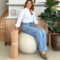 Premium Wellness Bundle: Beige Leather Sitting Ball + Cork Yogamat