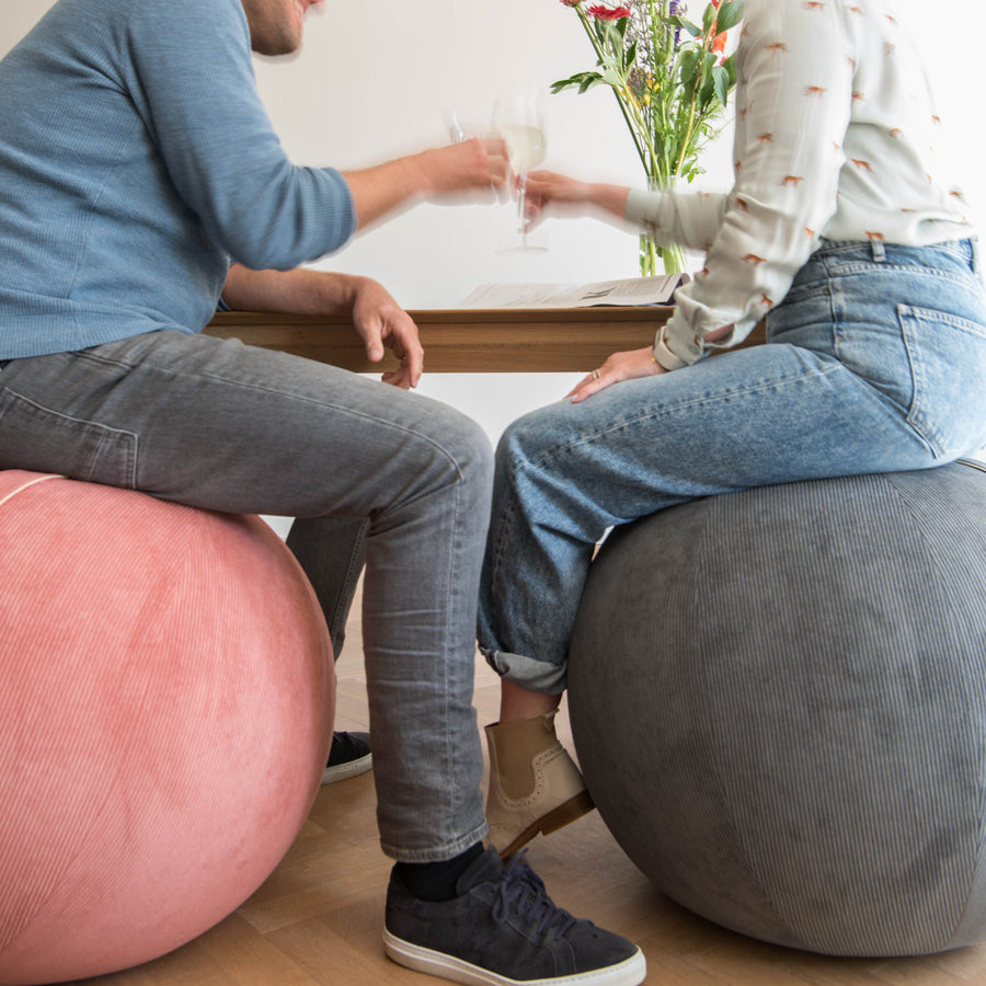 home office with sitting  ball grey and pink