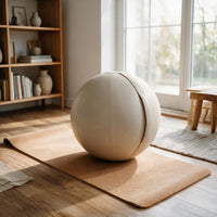 Premium Wellness Bundle: Beige Leather Sitting Ball + Cork Yogamat