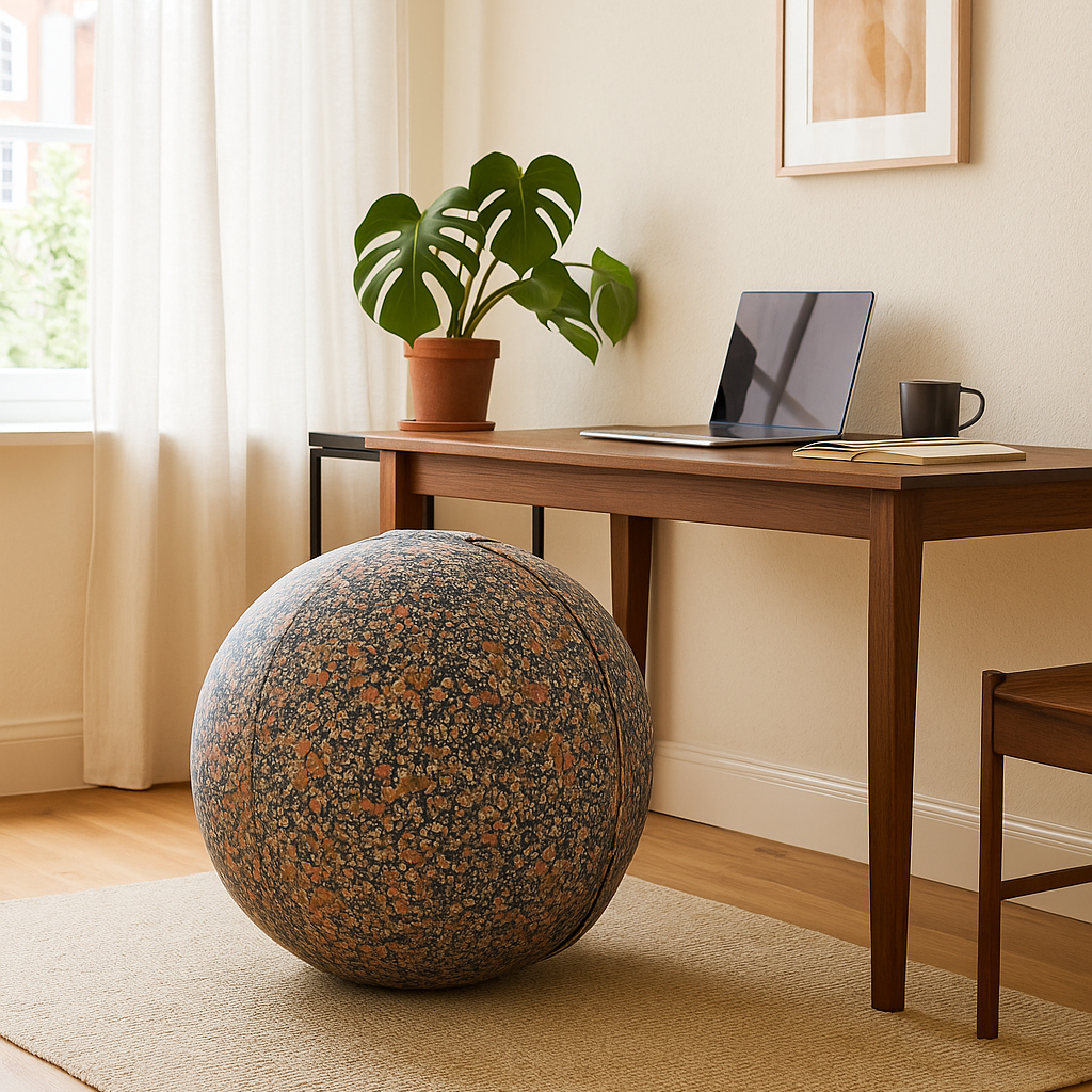 blauwe zitbal met stof