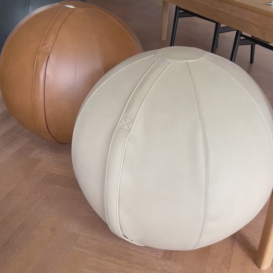 Beige Leather Sitting Ball - Rock Crystal