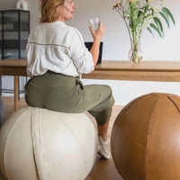 Beige Leather Sitting Ball - Rock Crystal