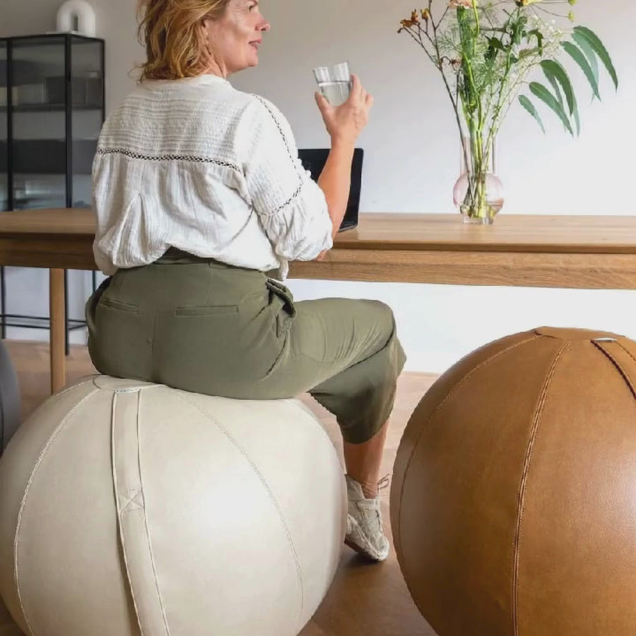 Beige Leather Sitting Ball - Rock Crystal