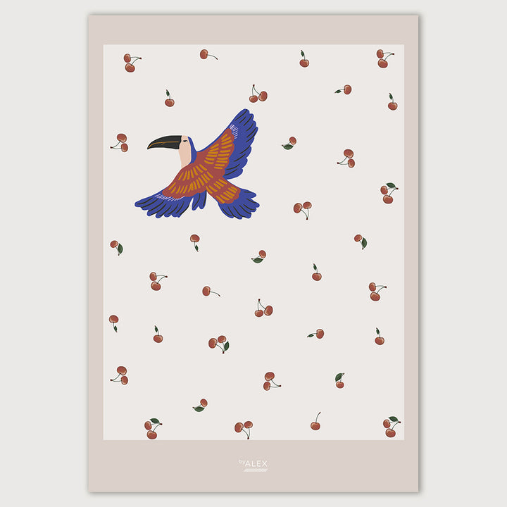 cherries bird poster a3 byalex