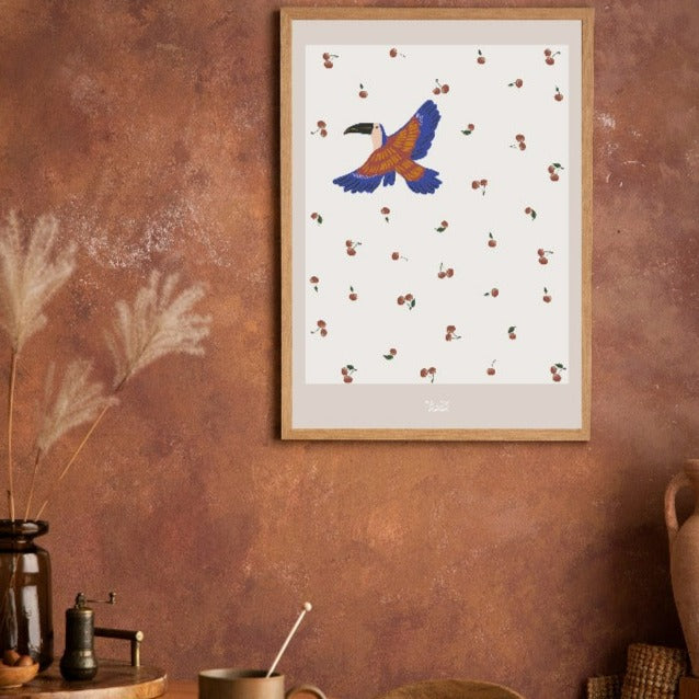 cherries bird framed poster a3 byalex